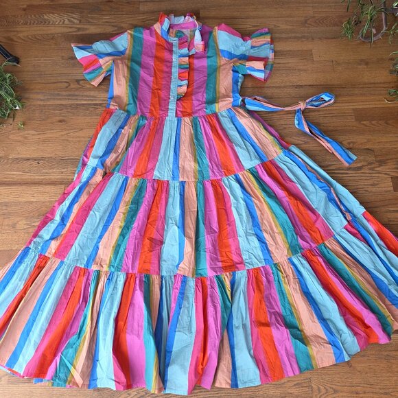 Mille Resort &Travel Victoria Ruffle Geometric Coquette Feminine Maxi Women L - Picture 3 of 7